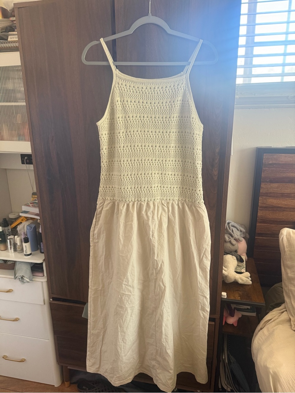 Universal Thread Cream Crochet Bodice Maxi Dress with Spaghetti Straps